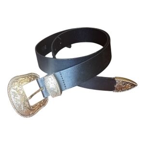 Zara Black Synthetic Leather Belt | Western‎ Style Bucket | 43 × 1.5 In